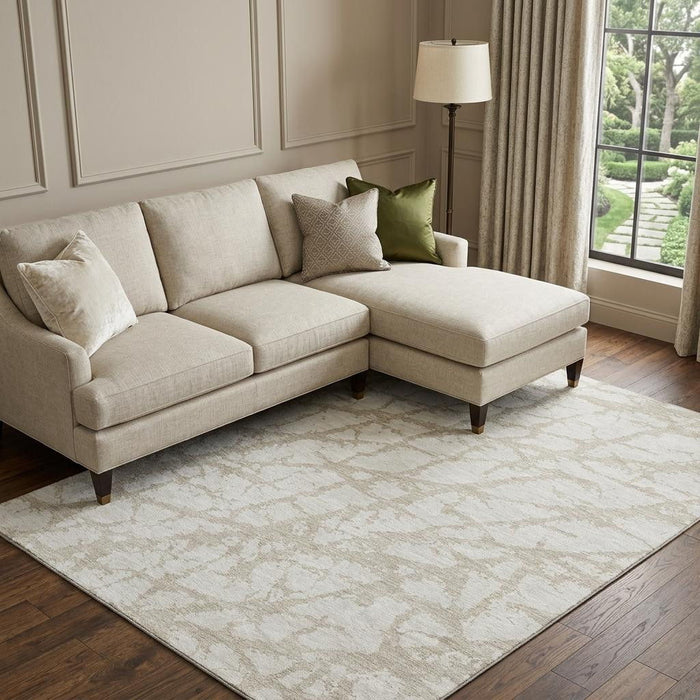 10' X 14' Abstract Washable Area Rug With UV Protection (676854) - Ivory / Beige