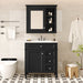 Giga bathroom vanity with top sink, two doors, three drawers, freestanding set, and mirror cabinet in a modern design