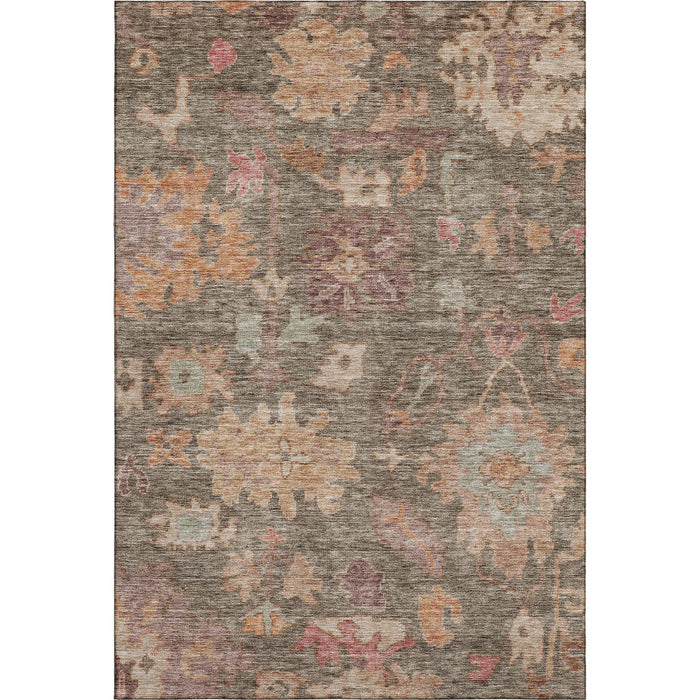 10' X 14' Floral Washable Area Rug With UV Protection (684510) - Brown / Beige / Coral