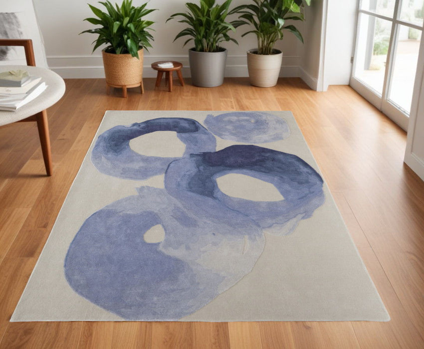 4' x 6' Abstract Hand Tufted Area Rug - Blue And Ivory