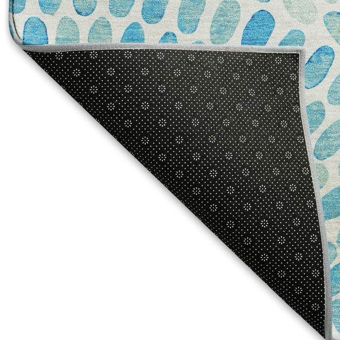 10' X 14' Geometric Washable Area Rug With UV Protection (645846) - Aqua / Ivory