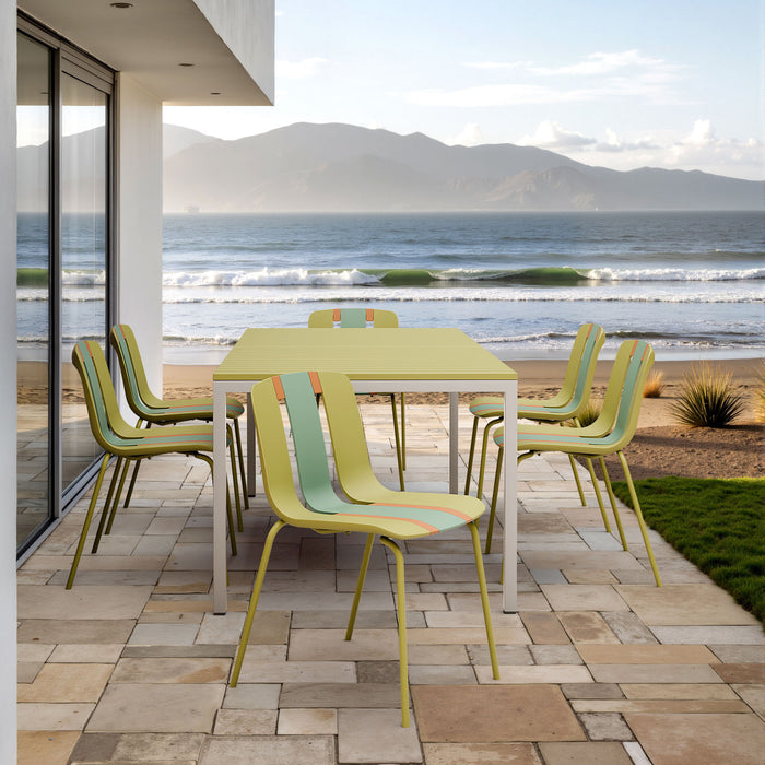 Set of four Giga Modern striped blocking single chairs with waterproof, fade-resistant fabric, featuring colorful striped upholstery.