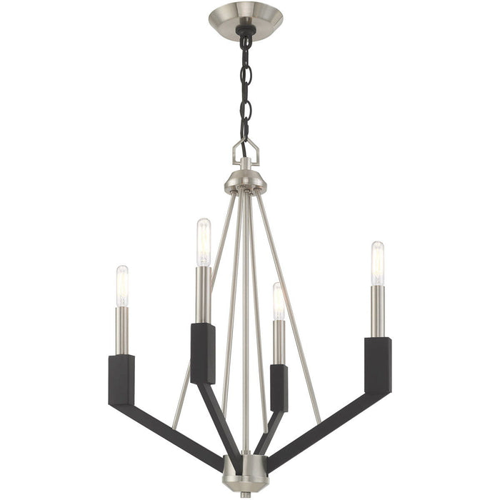 23" Four Light Dimmable Chandelier With Shades - Nickel