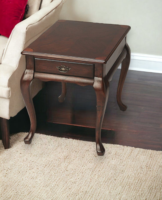 Solid And Manufactured Wood Rectangular End Table With Drawer - Dark Brown