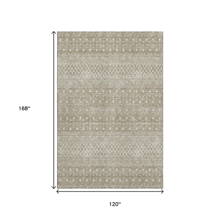 10' X 14' Tribal Washable Area Rug With UV Protection (657203) - Taupe / Ivory