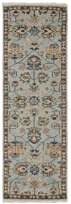 8' Oriental Hand Knotted Runner Rug With Fringe - Gray And Gold