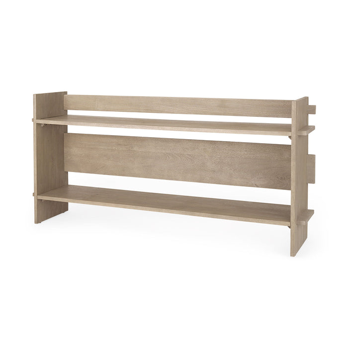76" Solid Wood Distressed Solid Console Table With Shelf - Light Gray
