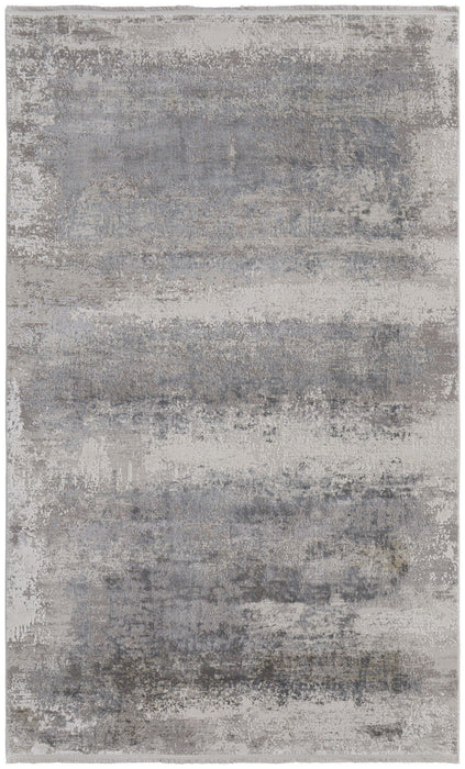 10' X 13' Abstract Power Loom Area Rug With Fringe - Gray