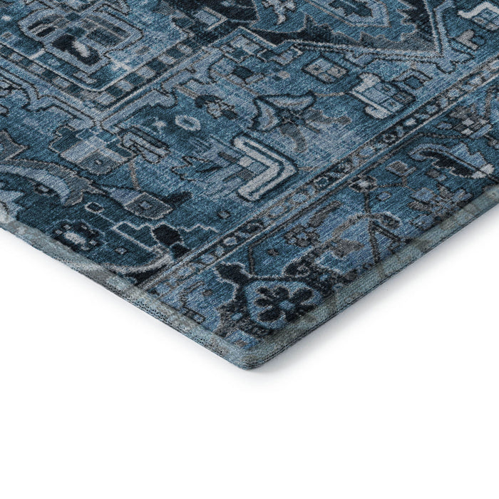 9' X 12' Oriental Washable Area Rug With UV Protection (649701) - Blue / Ivory