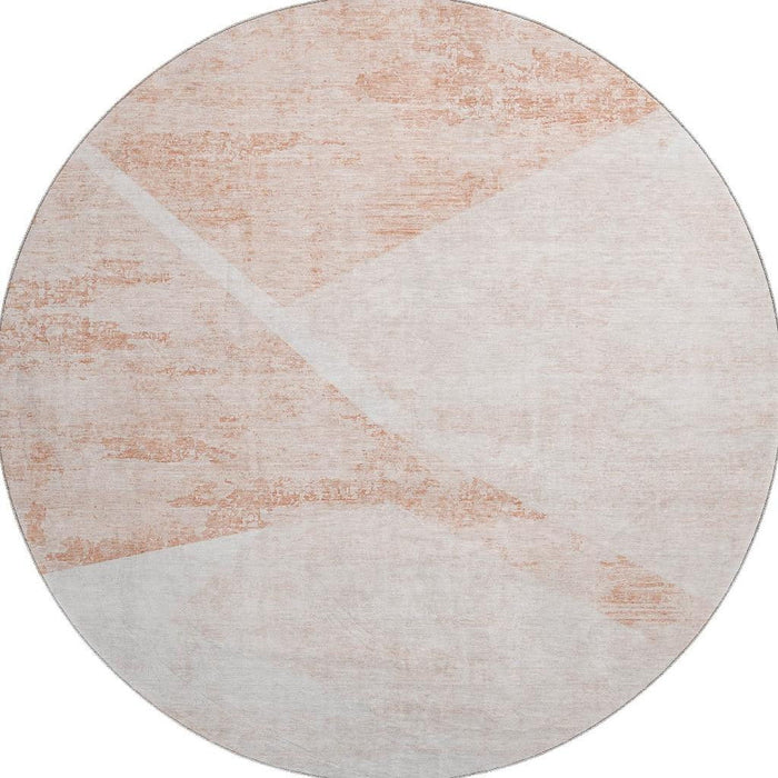 8' Transitional Geometric Washable Round Rug With UV Protection - Salmon