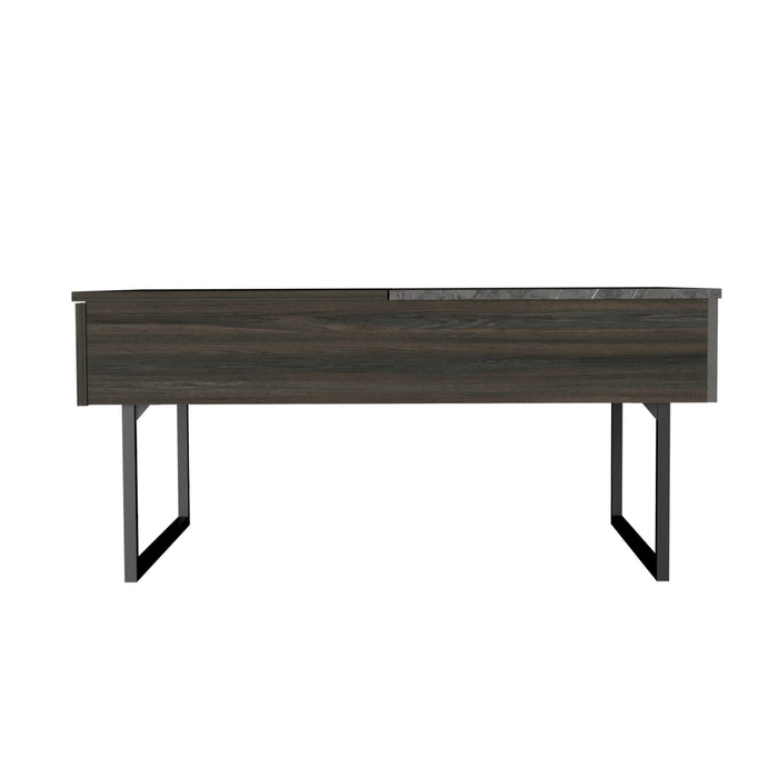 39" Wood And Metal Lift Top Coffee Table With Drawer - Espresso And Black