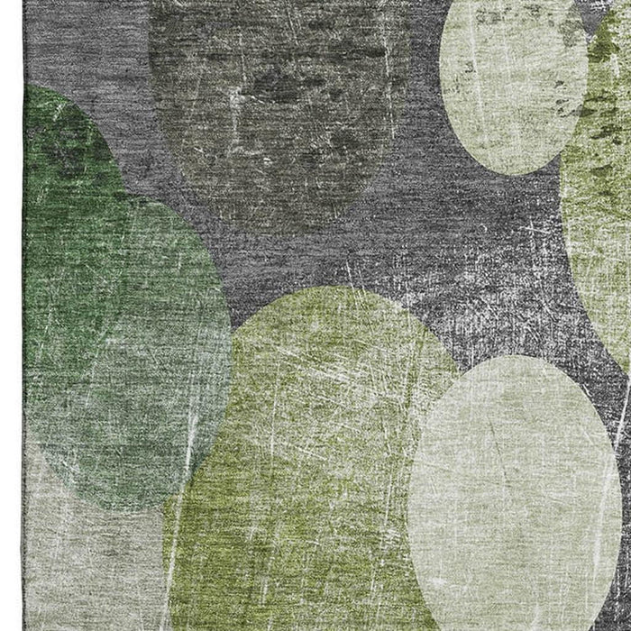 10' X 14' Abstract Washable Area Rug With UV Protection (648910) - Green / Ivory / Gray