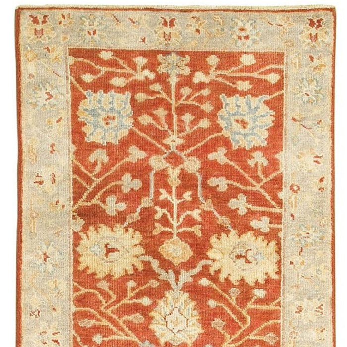 10' Wool Oriental Hand Knotted Runner Rug - Red And Gray