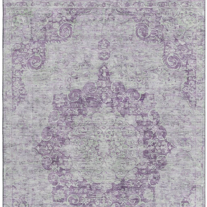 10' X 14' Oriental Washable Area Rug With UV Protection (692316) - Purple / Silver