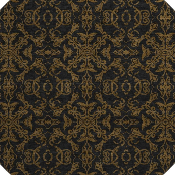 8' Medallion Washable Round Rug With UV Protection - Brown And Charcoal
