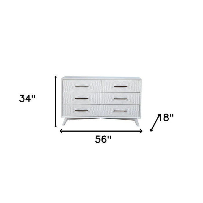 Solid Wood 6 Drawer Double Dresser - White