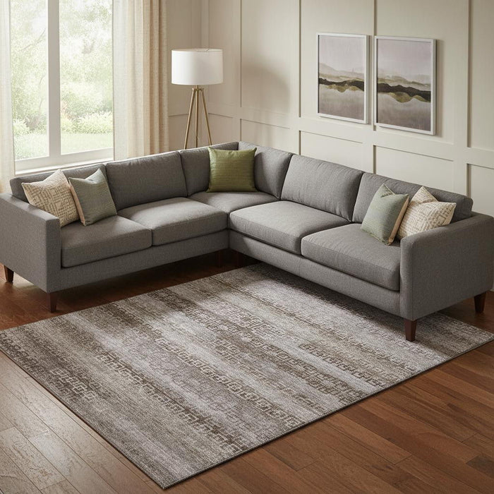 10' X 14' Striped Washable Area Rug With UV Protection (715081) - Chocolate / Gray