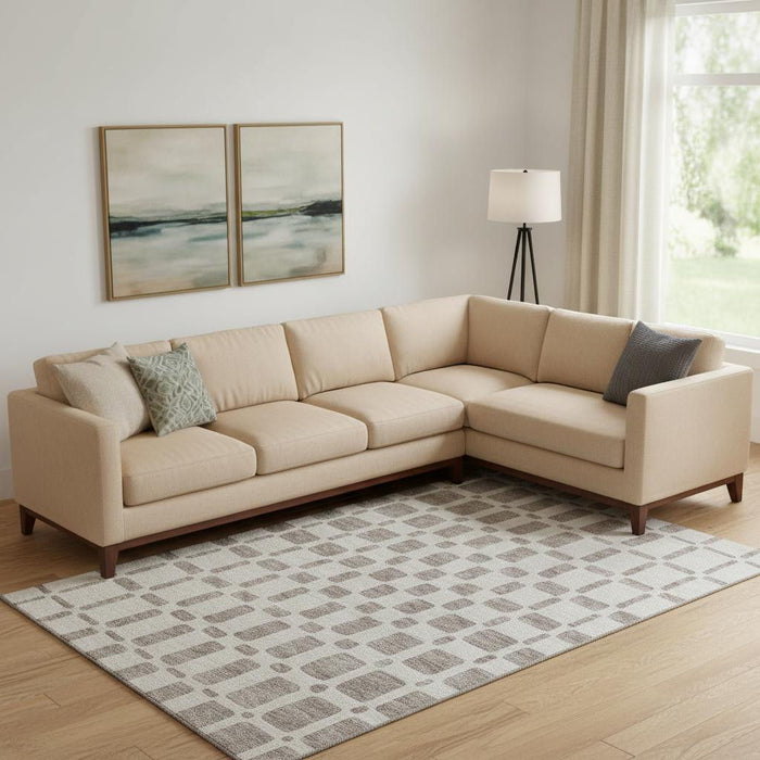 10' X 14' Geometric Washable Area Rug With UV Protection (669318) - Taupe / Ivory