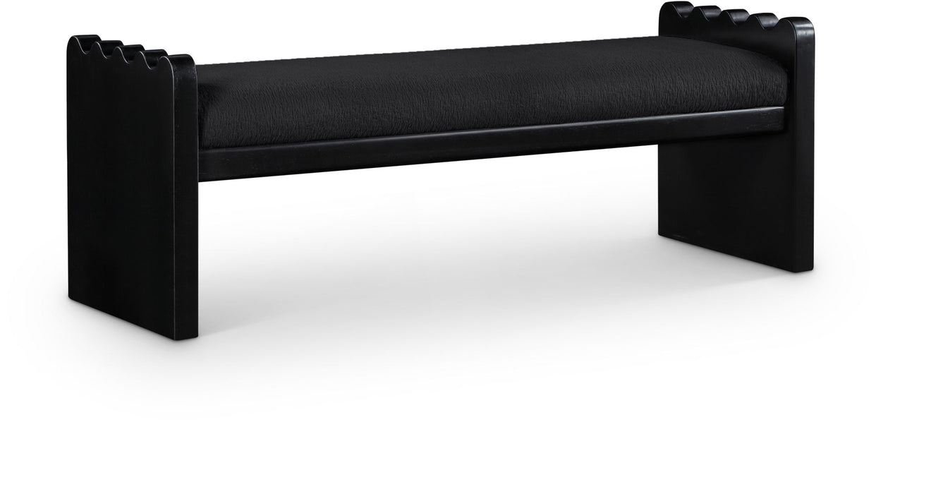 Upholstered Sonia bench with black base from Meridian Furniture, featuring a cushioned seat and modern design for living space.