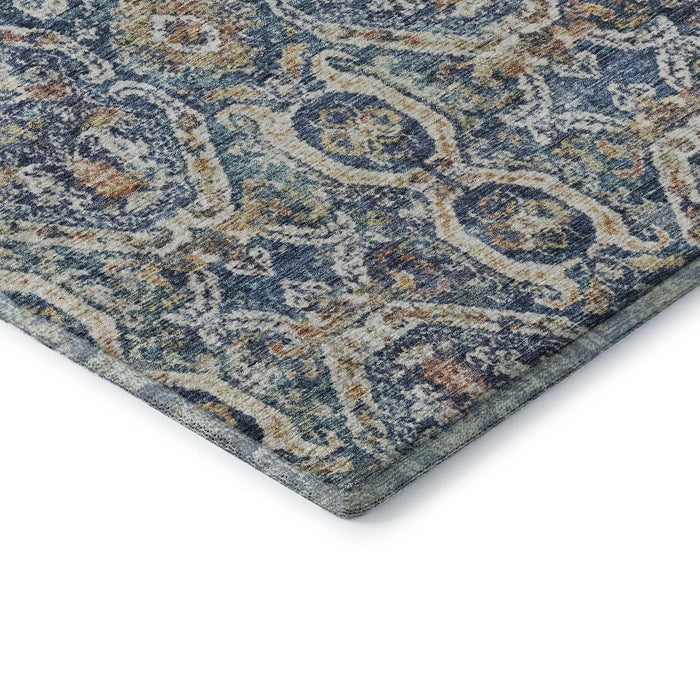 10' X 14' Medallion Washable Area Rug With UV Protection (688231) - Denim Blue / Beige / Copper
