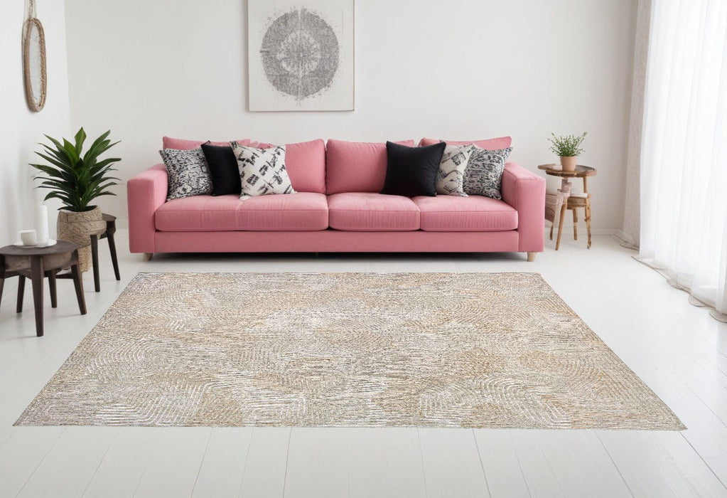 6' x 8' Abstract Non Skid Area Rug - Beige And White