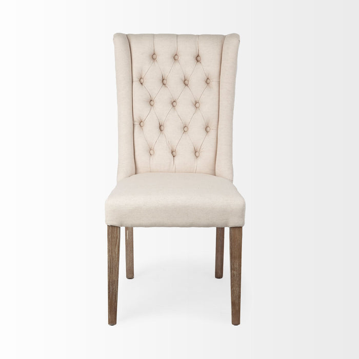 Tufted And Upholstered Linen Wing Back Dining Side Chair - Cream