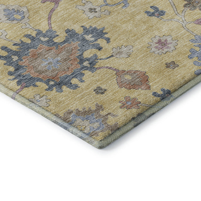 10' X 14' Floral Washable Area Rug With UV Protection (688486) - Gold / Blue / Ivory