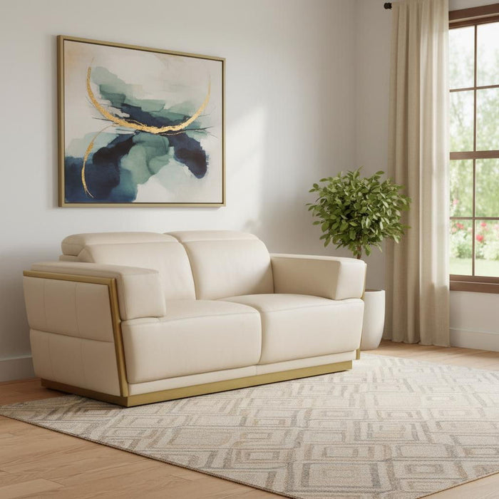 Italian Leather Love Seat - Beige / Gold