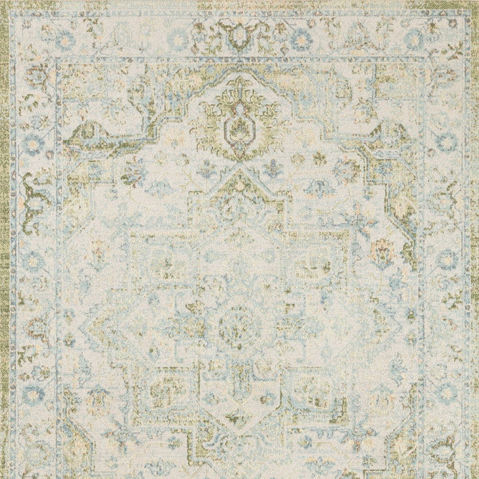 5' X 7' Floral Power Loom Distressed Area Rug (554964) - Ivory / Green