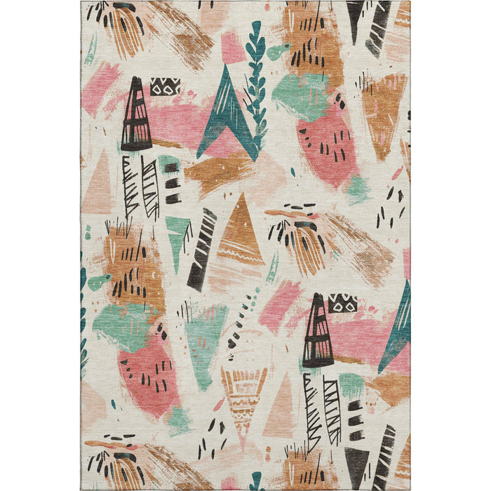 10' X 14' Geometric Washable Area Rug With UV Protection (694514) - Ivory / Black / Blush