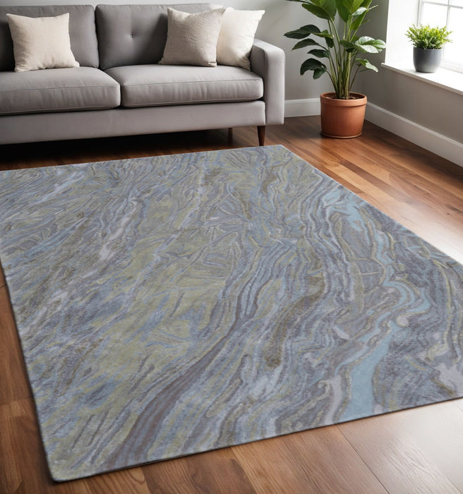 5' X 8' Abstract Hand Tufted Area Rug - Blue / Gray
