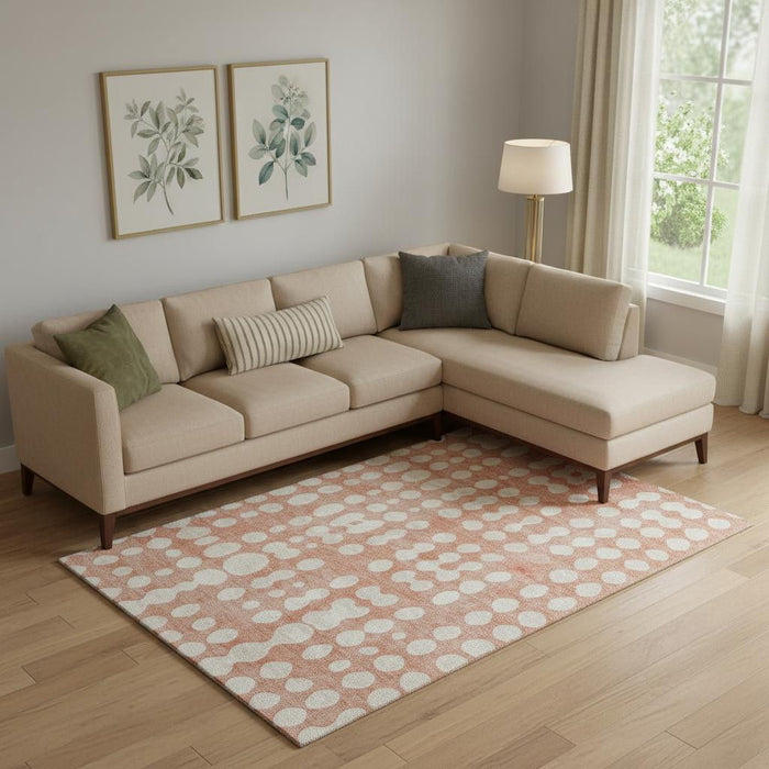 10' X 14' Polka Dot Washable Area Rug With UV Protection (669144) - Salmon / Ivory