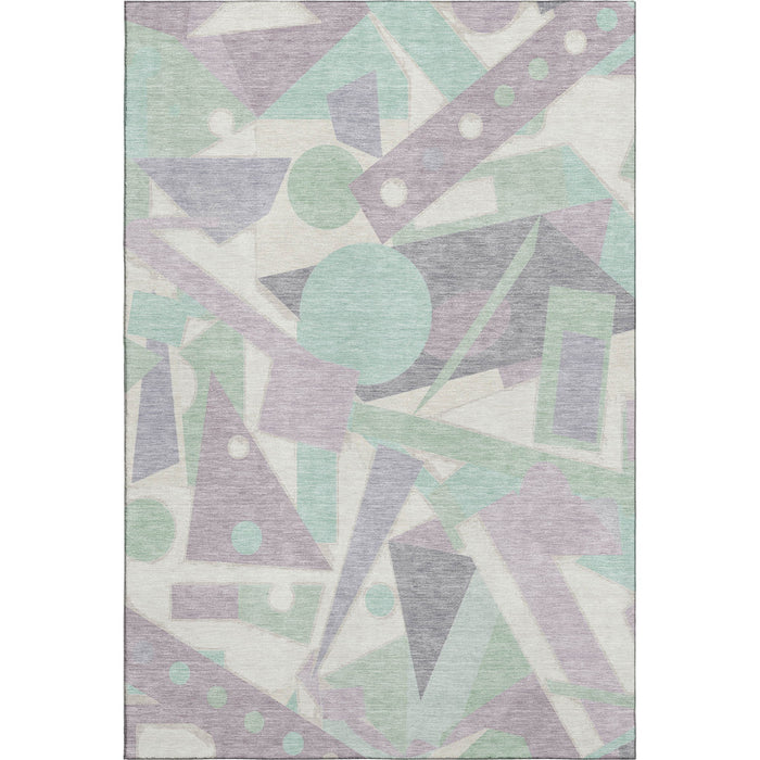 10' X 14' Geometric Washable Area Rug With UV Protection (697386) - Lilac / Mint Green / Ivory