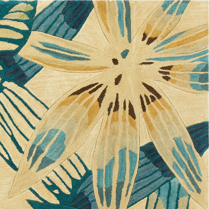 9' x 12' Wool Tropical Botanical Handmade Area Rug - Ivory And Blue