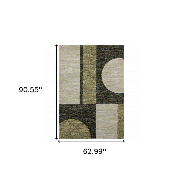 5.3' x 7.6' Geometric Power Loom Area Rug - Beige And Blue