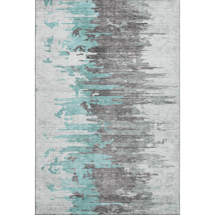 10' X 14' Abstract Washable Area Rug With UV Protection (656963) - Teal / Gray / Ivory