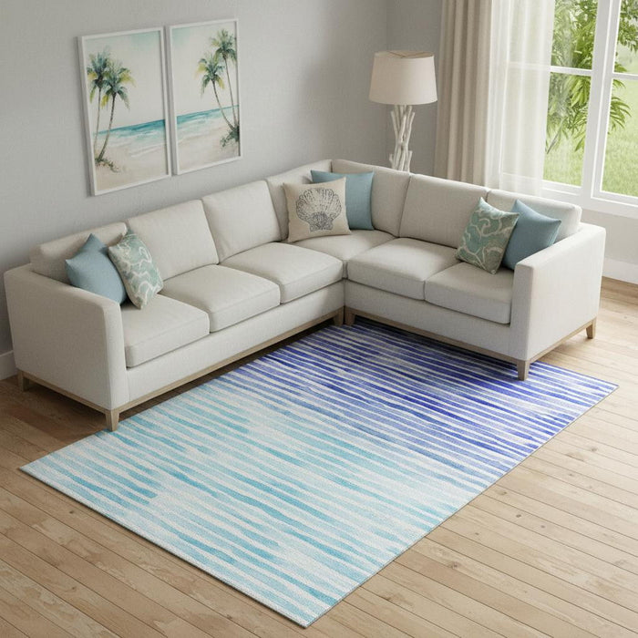 10' X 14' Geometric Washable Area Rug With UV Protection (645882) - Blue / Ivory