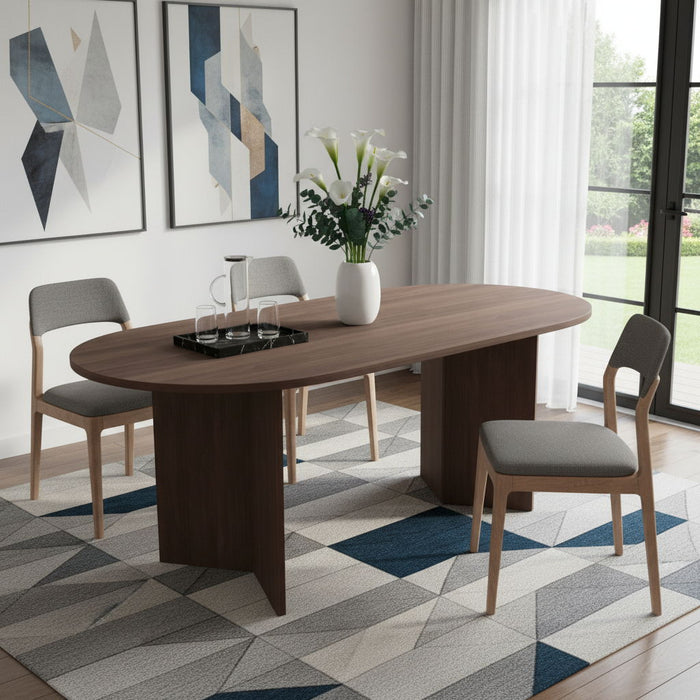 Solid Wood Double Pedestal Base Oval Dining Table - Walnut