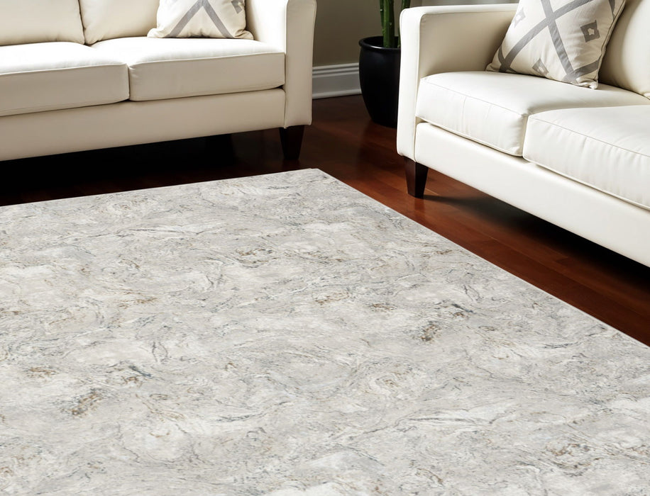 9' X 12' Abstract Non Skid Polyester Area Rug - Ivory / Gray