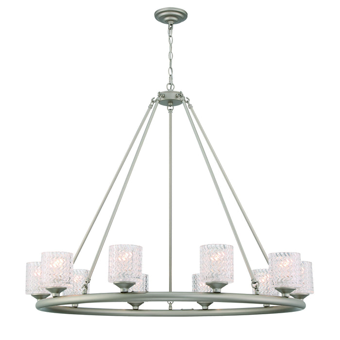 Shaded Ten Light Metal Dimmable Chandelier With Shades - Silver