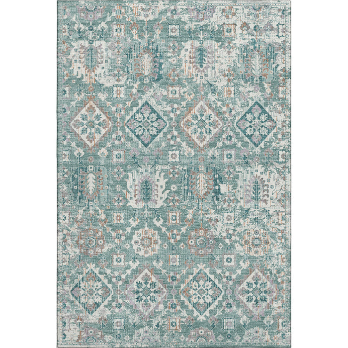10' X 14' Oriental Washable Area Rug With UV Protection (710550) - Pale Aqua / Ivory