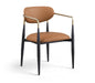 Black-legged Ronda vegan leather upholstered dining arm chair by Meridian Furniture, featuring a modern design and comfortable armrests.