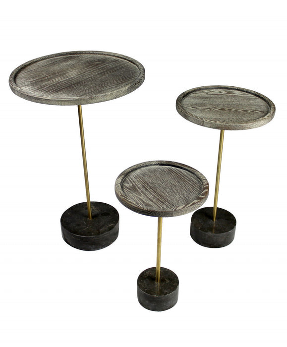 26" Solid Wood And Marble Round End Table - Black And Brown
