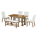 Giga Topmax 6-piece farmhouse extendable dining table set with trestle base, removable leaf, upholstered chairs, and bench for dining room