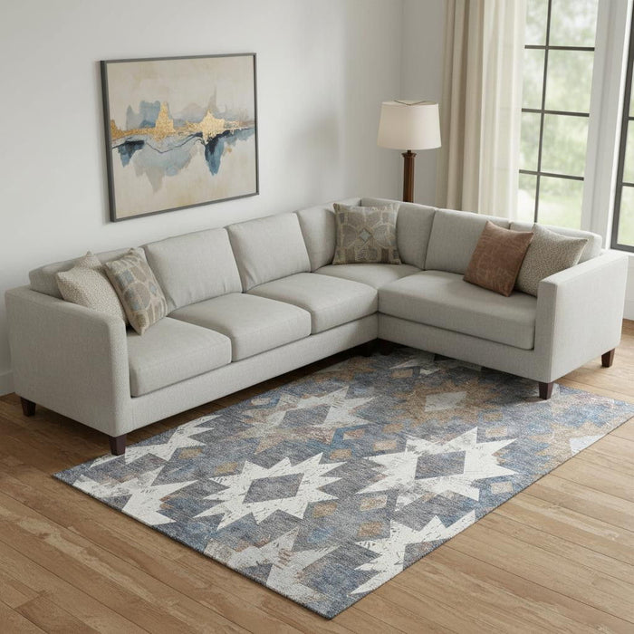 10' X 14' Southwestern Washable Area Rug With UV Protection (706655) - Gray / Brown / Ivory