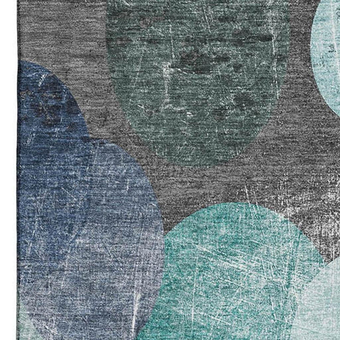 10' X 14' Abstract Washable Area Rug With UV Protection (648916) - Teal / Gray