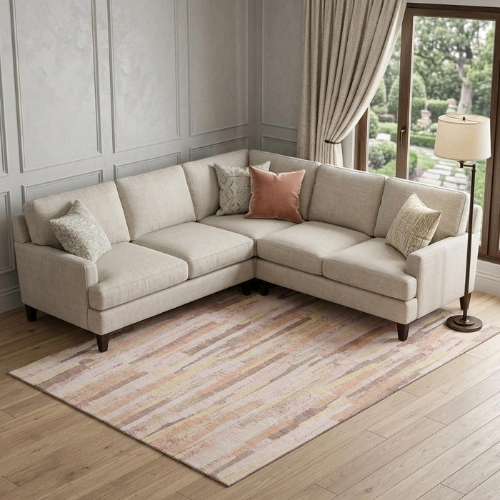 10' X 14' Striped Washable Area Rug With UV Protection (692952) - Pink / Yellow / Peach
