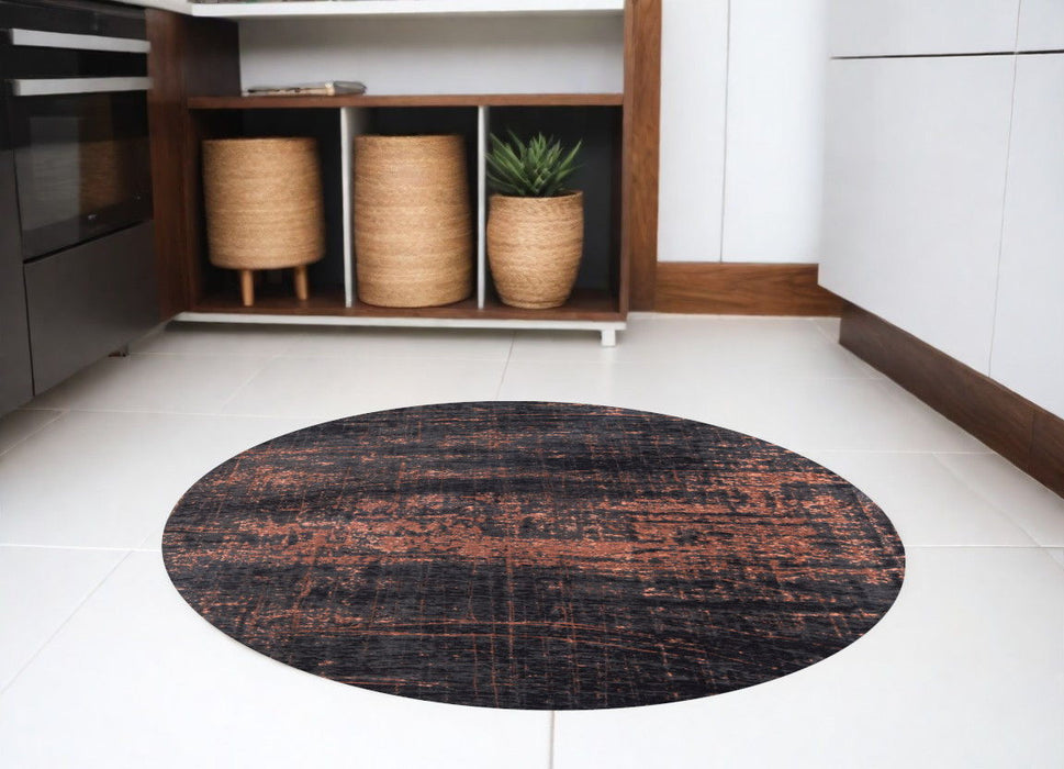 5' Round Abstract Non Skid Area Rug - Black And Gold