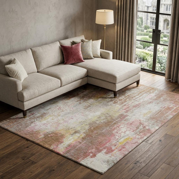 10' X 14' Abstract Washable Area Rug With UV Protection (695720) - Tan / Mauve / Ivory