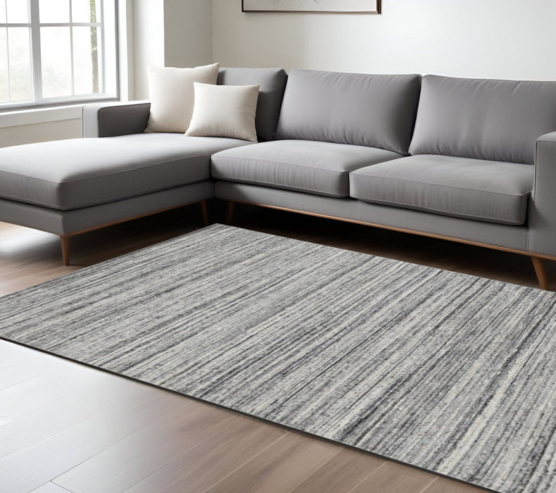 9' X 12' Wool Striped Hand Woven Area Rug - Ivory